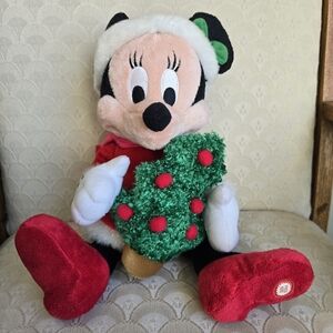 VTG Disney Christmas Minnie Mouse Plush Stuffed Animal Santa Hat Holiday Tree